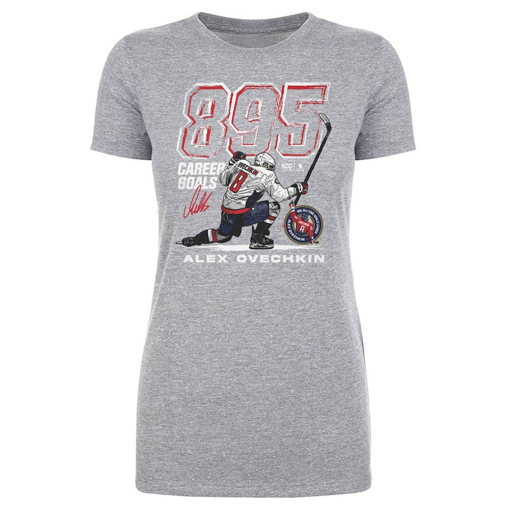 Alexander Ovechkin Washington Capitals 500 Level Women's NHL All-Time Leading Goal Scorer Grunge T-Shirt - Heather Gray - NHL 203089732