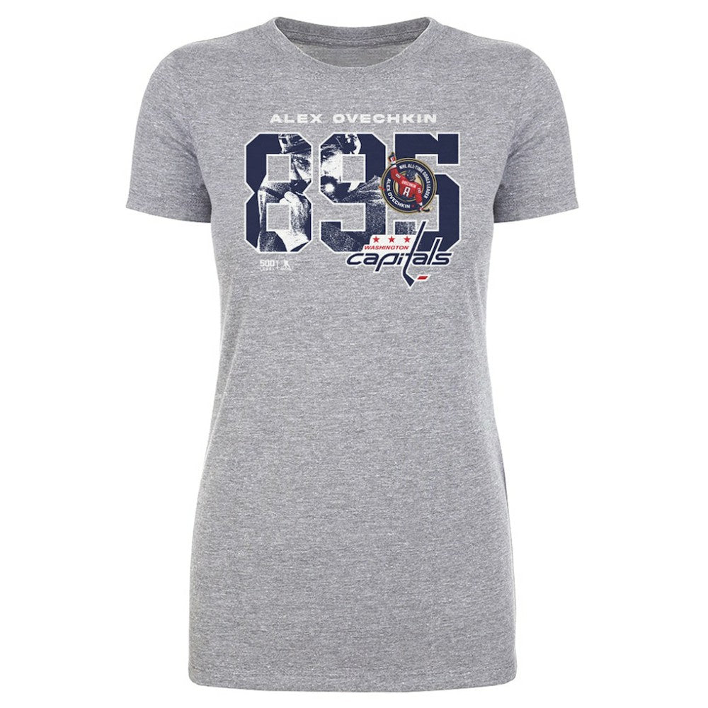 Alexander Ovechkin Washington Capitals 500 Level Women's NHL All-Time Leading Goal Scorer Overlay T-Shirt - Heather Gray - NHL 203089746
