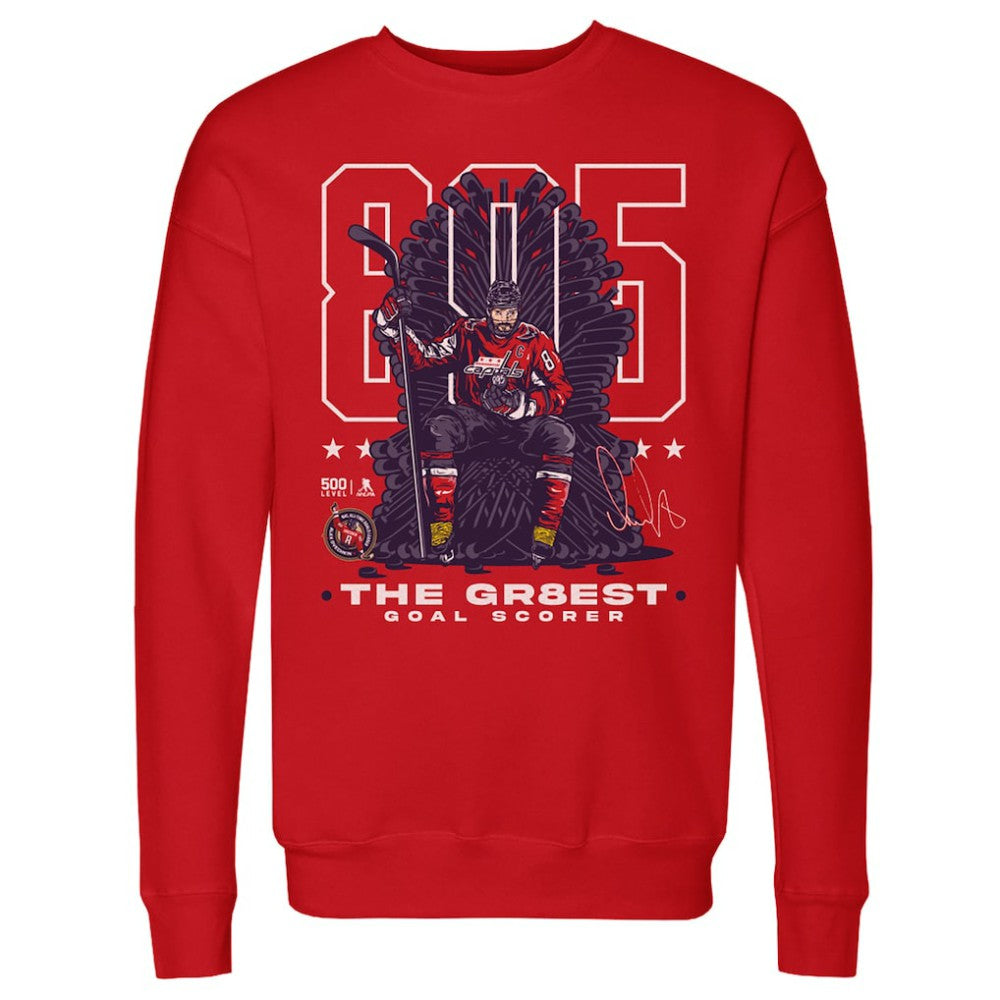 Alexander Ovechkin Washington Capitals 500 Level NHL All-Time Leading Goal Scorer Throne Pullover Sweatshirt - Red - NHL 203089751