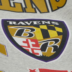 Mitchell & Ness Baltimore Ravens All Over Print Vintage Fleece Crewneck Sweatshirt Heather Gray