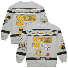 Mitchell & Ness Pittsburgh Steelers All Over Print Vintage Fleece Crewneck Sweatshirt Heather Gray