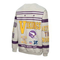 Mitchell & Ness Minnesota Vikings All Over Print Vintage Fleece Crewneck Sweatshirt Heather Gray