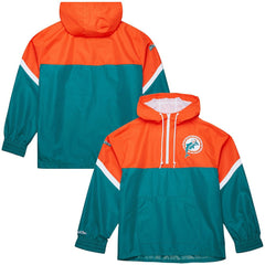 Mitchell & Ness Miami Dolphins Tie Breaker Vintage Logo Lightweight Anorak Half-Zip Windbreaker Orange/Aqua
