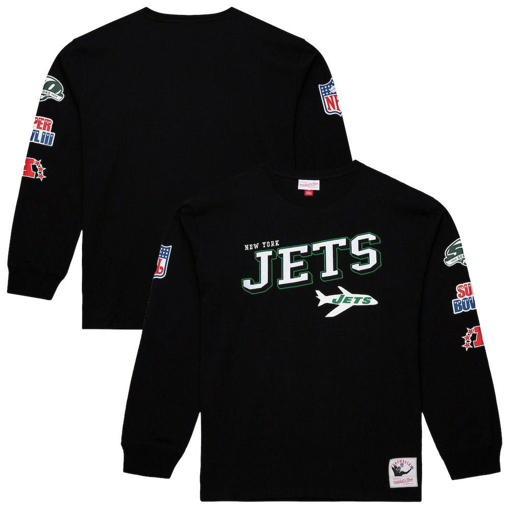 Mitchell & Ness New York Jets Training Camp Vintage Logos Long Sleeve T-Shirt Black