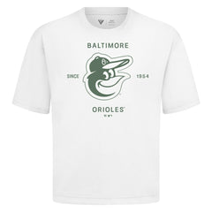 Baltimore Orioles Levelwear Crossway Oversized Luxe Signature Knit T-Shirt - White - MLB Lifestyle