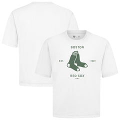 Boston Red Sox Levelwear Crossway Oversized Luxe Signature Knit T-Shirt - White - MLB Lifestyle