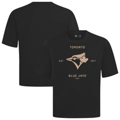 Toronto Blue Jays Levelwear Crossway Oversized Luxe Signature Knit T-Shirt - Black - MLB on Sale