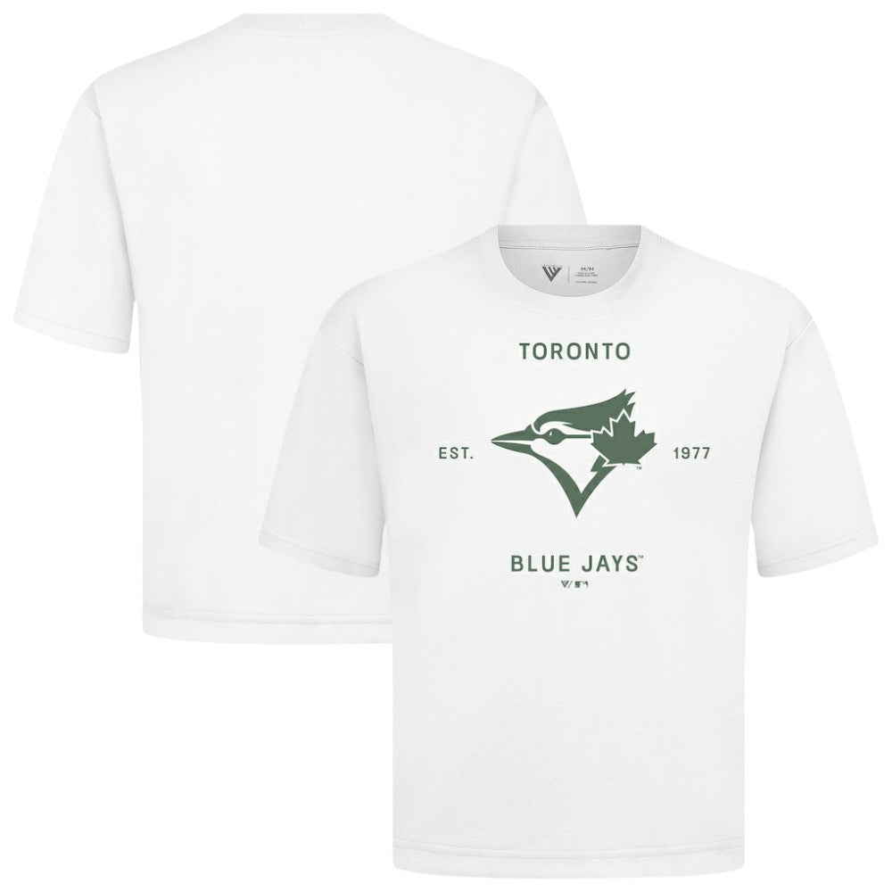 Toronto Blue Jays Levelwear Crossway Oversized Luxe Signature Knit T-Shirt - White - MLB on Sale