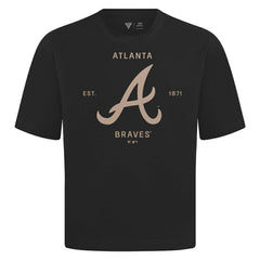 Atlanta Braves Levelwear Crossway Oversized Luxe Signature Knit T-Shirt - Black - MLB on Sale