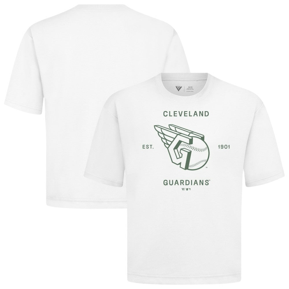 Cleveland Guardians Levelwear Crossway Oversized Luxe Signature Knit T-Shirt - White - MLB Lifestyle