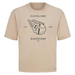 Cleveland Guardians Levelwear Crossway Oversized Luxe Signature Knit T-Shirt - Khaki - MLB on Sale