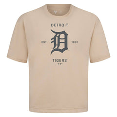 Detroit Tigers Levelwear Crossway Oversized Luxe Signature Knit T-Shirt - Khaki - MLB on Sale