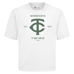 Minnesota Twins Levelwear Crossway Oversized Luxe Signature Knit T-Shirt - White - MLB on Sale