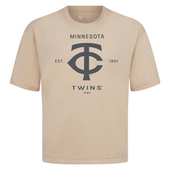 Minnesota Twins Levelwear Crossway Oversized Luxe Signature Knit T-Shirt - Khaki - MLB Lifestyle
