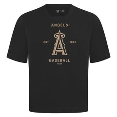 Los Angeles Angels Levelwear Crossway Oversized Luxe Signature Knit T-Shirt - Black - MLB Online