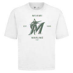 Miami Marlins Levelwear Crossway Oversized Luxe Signature Knit T-Shirt - White - MLB Discount