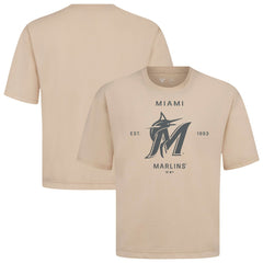 Miami Marlins Levelwear Crossway Oversized Luxe Signature Knit T-Shirt - Khaki - MLB Sale