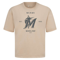 Miami Marlins Levelwear Crossway Oversized Luxe Signature Knit T-Shirt - Khaki - MLB Sale