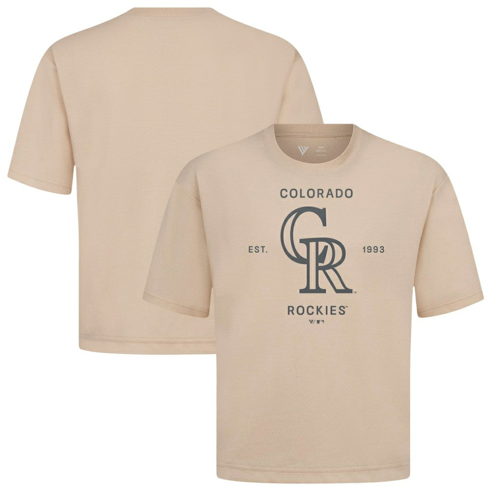 Colorado Rockies Levelwear Crossway Oversized Luxe Signature Knit T-Shirt - Khaki - MLB Sale