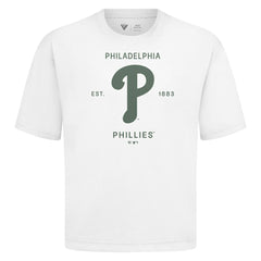Philadelphia Phillies Levelwear Crossway Oversized Luxe Signature Knit T-Shirt - White - MLB Sale