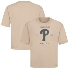 Philadelphia Phillies Levelwear Crossway Oversized Luxe Signature Knit T-Shirt - Khaki - MLB on Sale