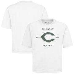 Cincinnati Reds Levelwear Crossway Oversized Luxe Signature Knit T-Shirt - White - MLB on Sale
