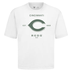 Cincinnati Reds Levelwear Crossway Oversized Luxe Signature Knit T-Shirt - White - MLB on Sale