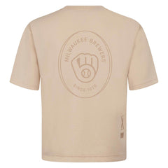 Milwaukee Brewers Levelwear Signet Oversized Luxe Signature Knit T-Shirt - Khaki - MLB Discount