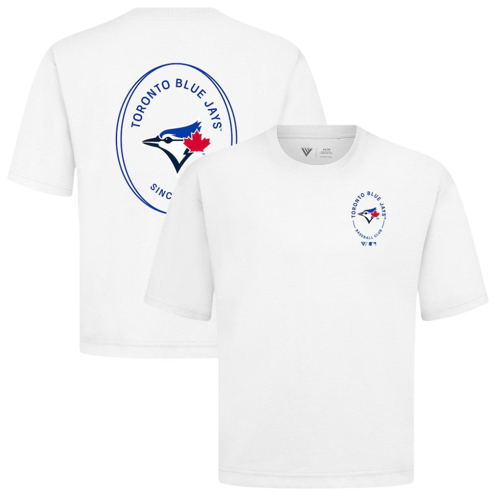 Toronto Blue Jays Levelwear Signet Oversized Luxe Signature Knit T-Shirt - White - MLB Lifestyle