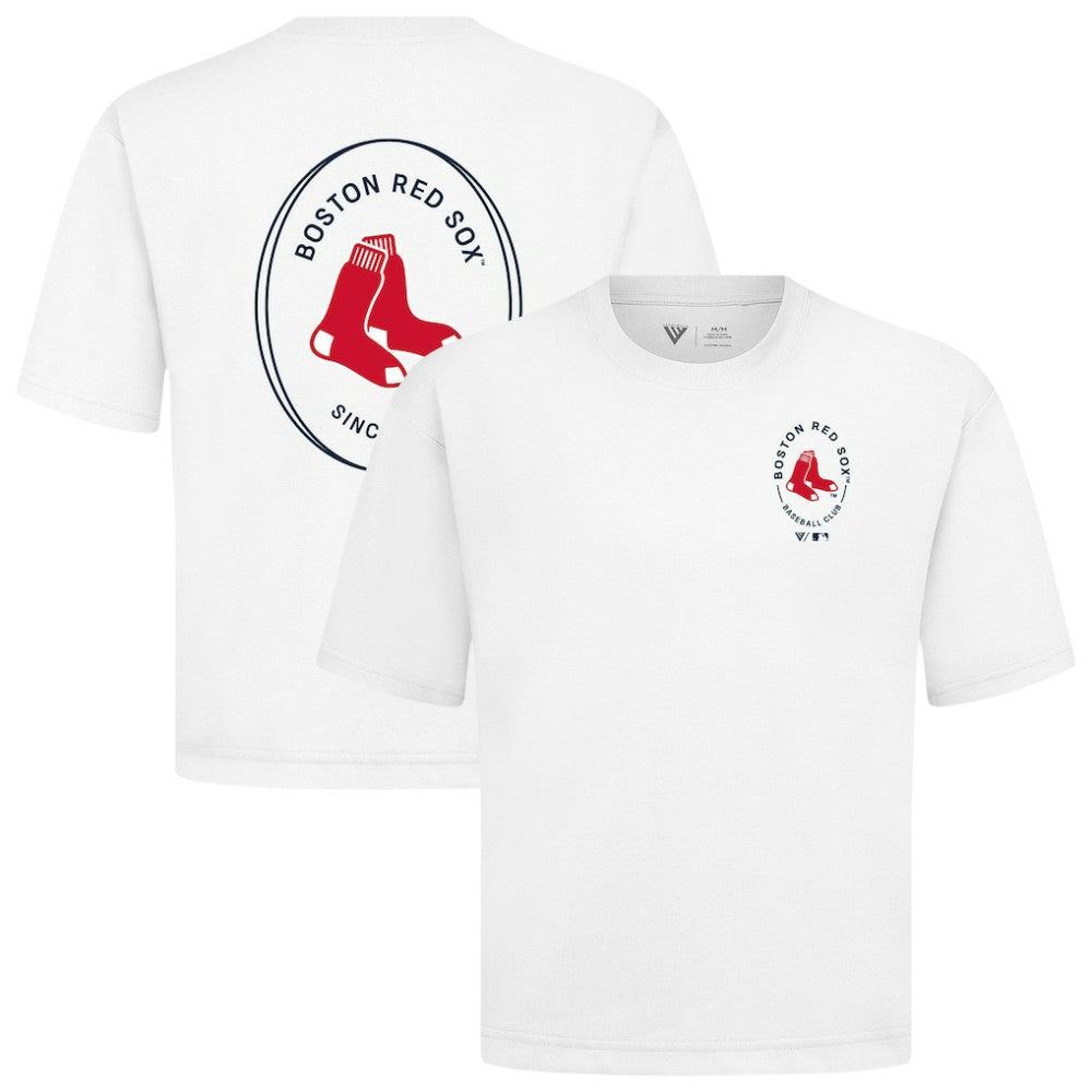 Boston Red Sox Levelwear Signet Oversized Luxe Signature Knit T-Shirt - White - MLB Lifestyle