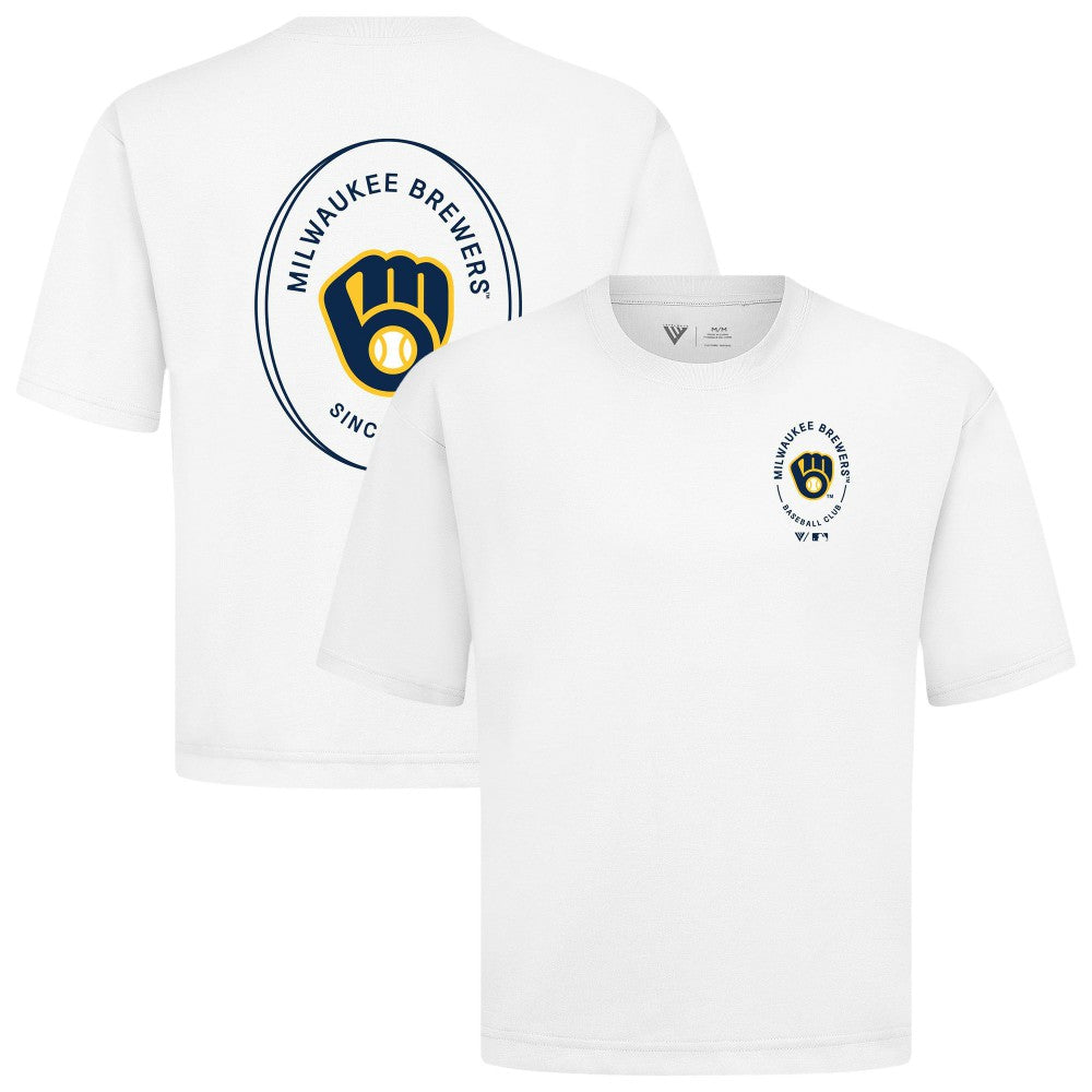 Milwaukee Brewers Levelwear Register Oversized Luxe Signature Knit T-Shirt - White - MLB Discount