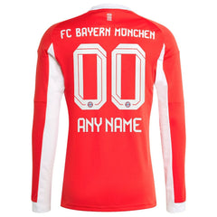 Bayern Munich 2025/26 Home Replica Long Sleeve Custom Jersey Red - Adidas for sale