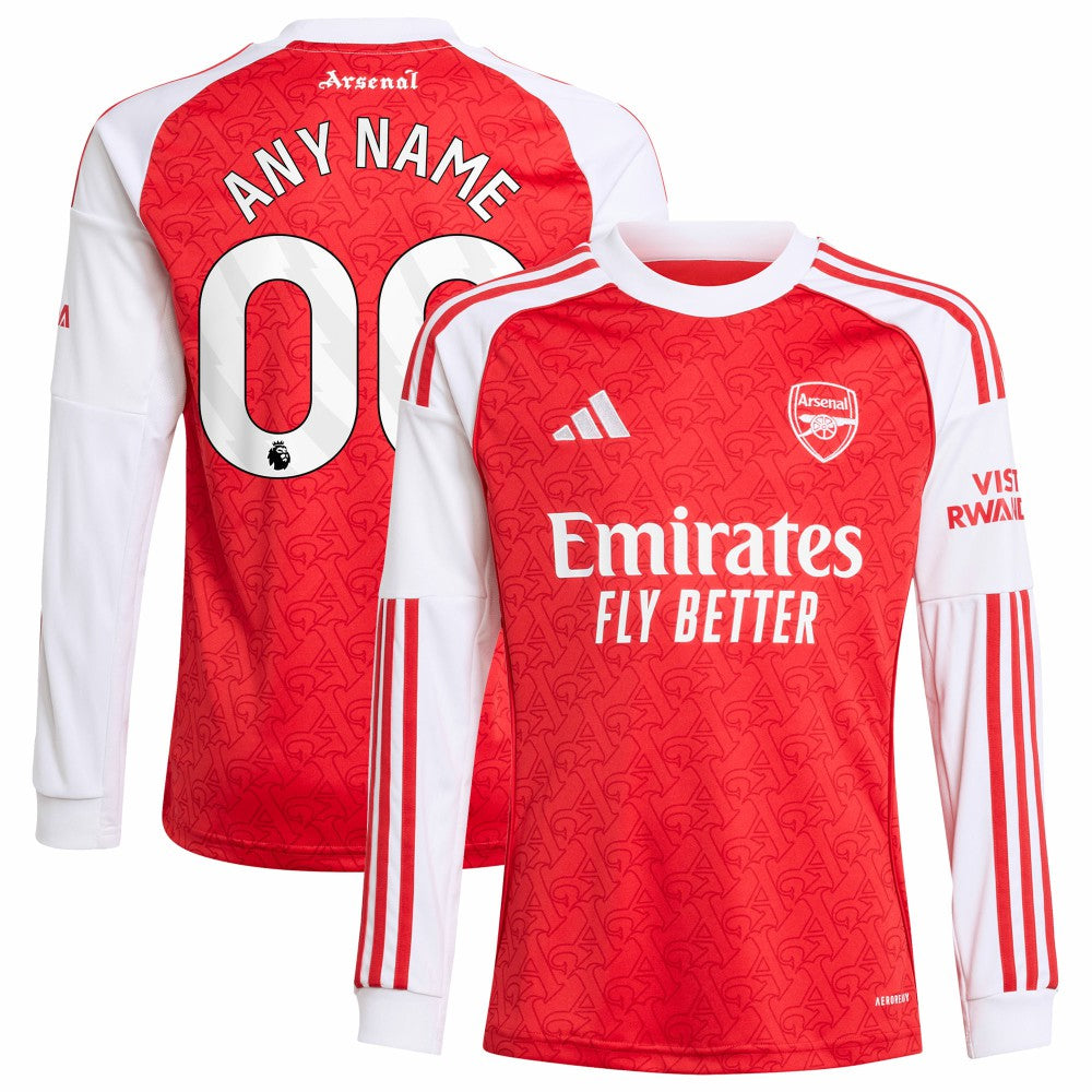 Arsenal Youth 2025/26 Home Replica Long Sleeve Custom Jersey Red - Adidas