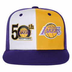 Los Angeles Lakers Youth 50th Anniversary Duo Front Snapback Hat Purple | Mitchell & Ness Lifestyle