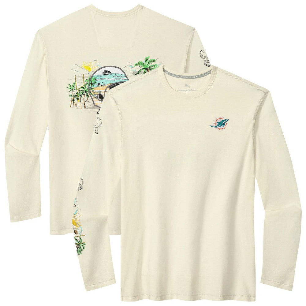 Miami Dolphins Oasis Endzone Lux Long Sleeve T-Shirt Cream