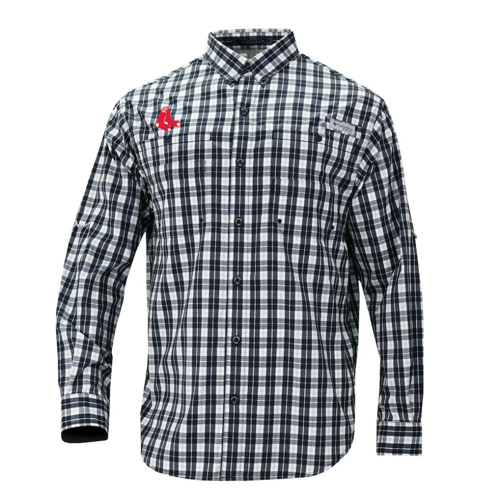 Boston Red Sox Columbia Super Tamiami Omni-Shade Long Sleeve Button-Down Shirt - Navy - Columbia Discount