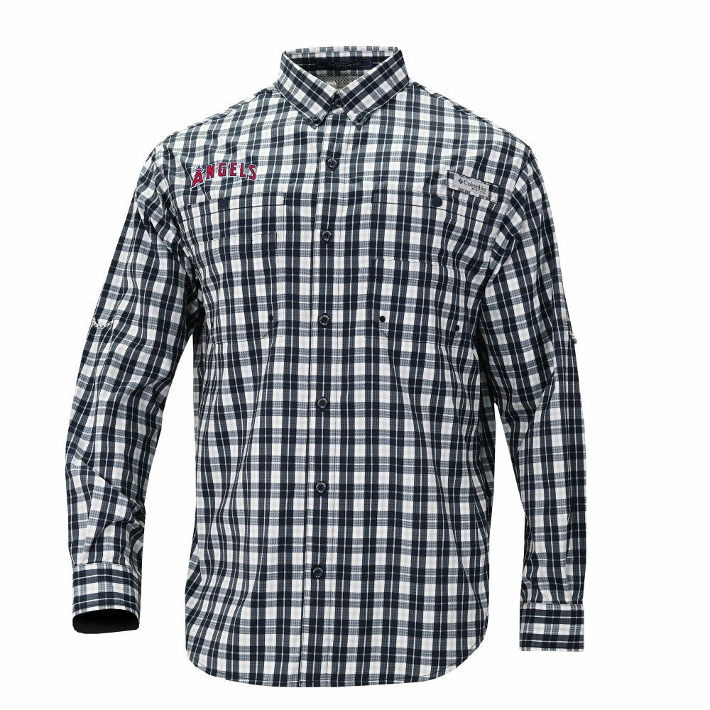 Los Angeles Angels Columbia Super Tamiami Omni-Shade Long Sleeve Button-Down Shirt - Navy - Columbia Lifestyle