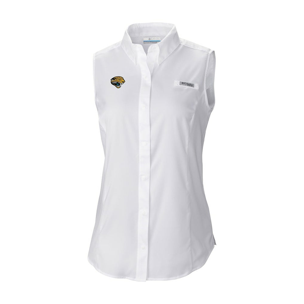 Columbia Jacksonville Jaguars Women's Historic Tamiami Omni-Shade Sleeveless Button-Up Shirt White