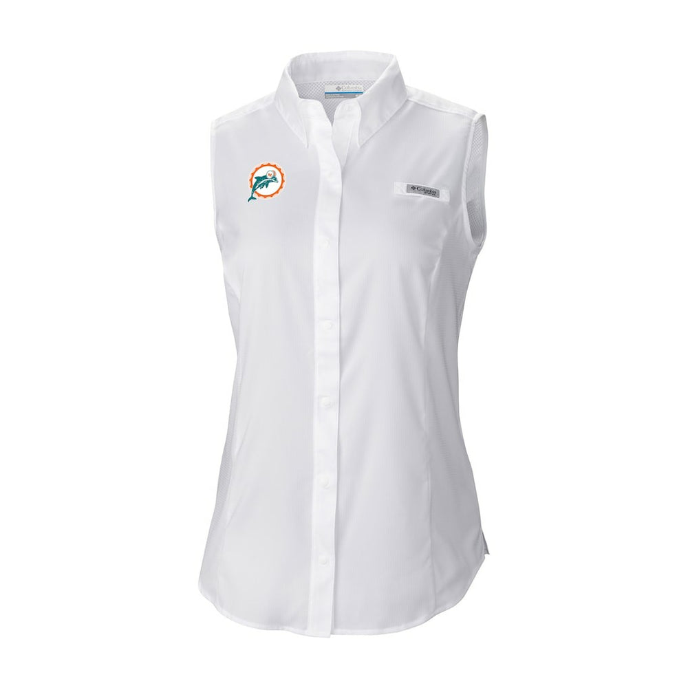 Columbia Miami Dolphins Women's Historic Tamiami Omni-Shade Sleeveless Button-Up Shirt White