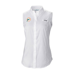 Columbia Miami Dolphins Women's Historic Tamiami Omni-Shade Sleeveless Button-Up Shirt White
