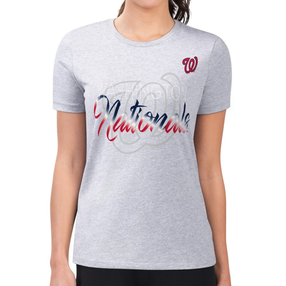 Washington Nationals G-III 4Her by Carl Banks Women's Super-Slim Fit Lightweight Shadow Logo Graphic T-Shirt - Heather Gray - MLB Online