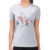 Los Angeles Dodgers G-III 4Her by Carl Banks Women's Super-Slim Fit Lightweight Shadow Logo Graphic T-Shirt - Heather Gray - MLB Lifestyle
