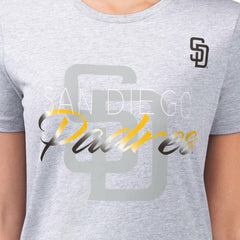 San Diego Padres G-III 4Her by Carl Banks Women's Super-Slim Fit Lightweight Shadow Logo Graphic T-Shirt - Heather Gray - MLB Lifestyle