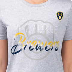 Milwaukee Brewers G-III 4Her by Carl Banks Women's Super-Slim Fit Lightweight Shadow Logo Graphic T-Shirt - Heather Gray - MLB Sale
