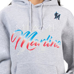 Miami Marlins G-III 4Her by Carl Banks Women's Shadow Logo Graphic Pullover Hoodie - Heather Gray - MLB Discount