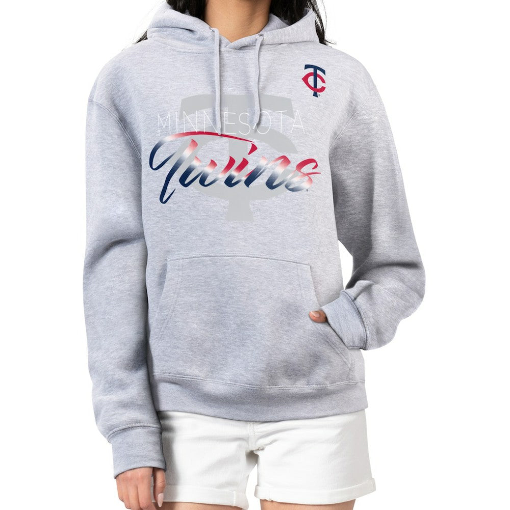 Minnesota Twins G-III 4Her by Carl Banks Women's Shadow Logo Graphic Pullover Hoodie - Heather Gray - MLB Sale