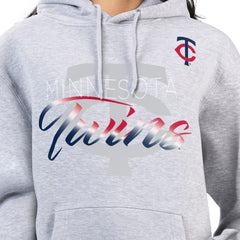 Minnesota Twins G-III 4Her by Carl Banks Women's Shadow Logo Graphic Pullover Hoodie - Heather Gray - MLB Sale