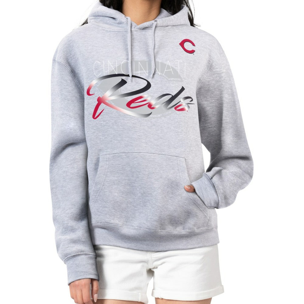 Cincinnati Reds G-III 4Her by Carl Banks Women's Shadow Logo Graphic Pullover Hoodie - Heather Gray - MLB Discount