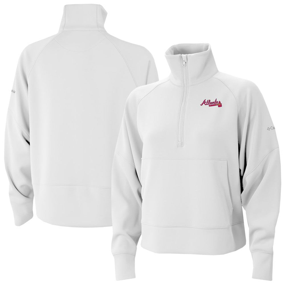 Atlanta Braves Columbia Women's Wickhams Hills Raglan Omni-Wick Quarter-Zip Pullover - White - Columbia Discount