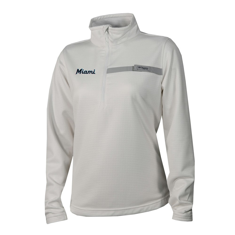 Miami Marlins Columbia Women's Skiff Guide Fleece Half-Zip Pullover Jacket - White - Columbia Lifestyle